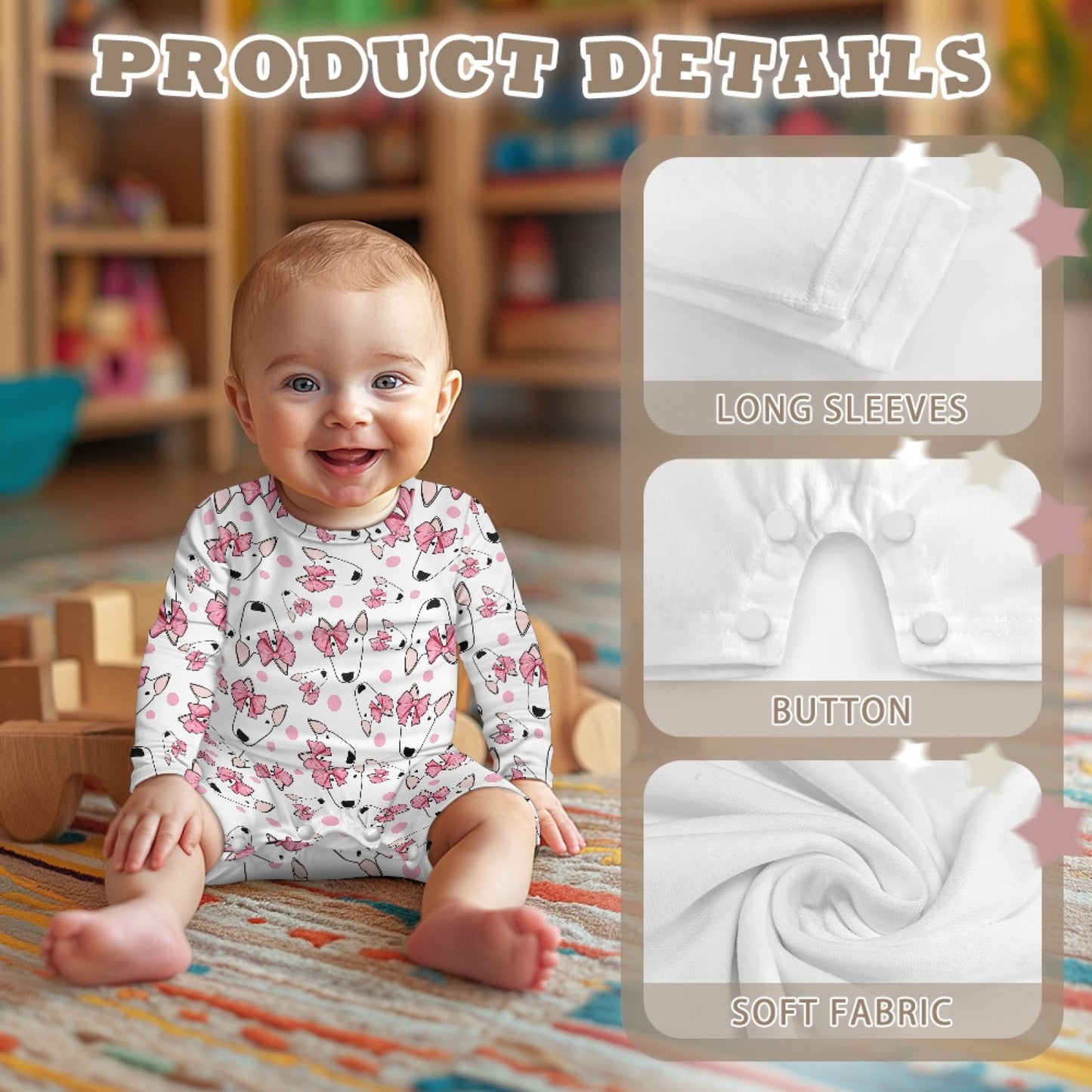 Babies Bull Terrier Print Romper Suit