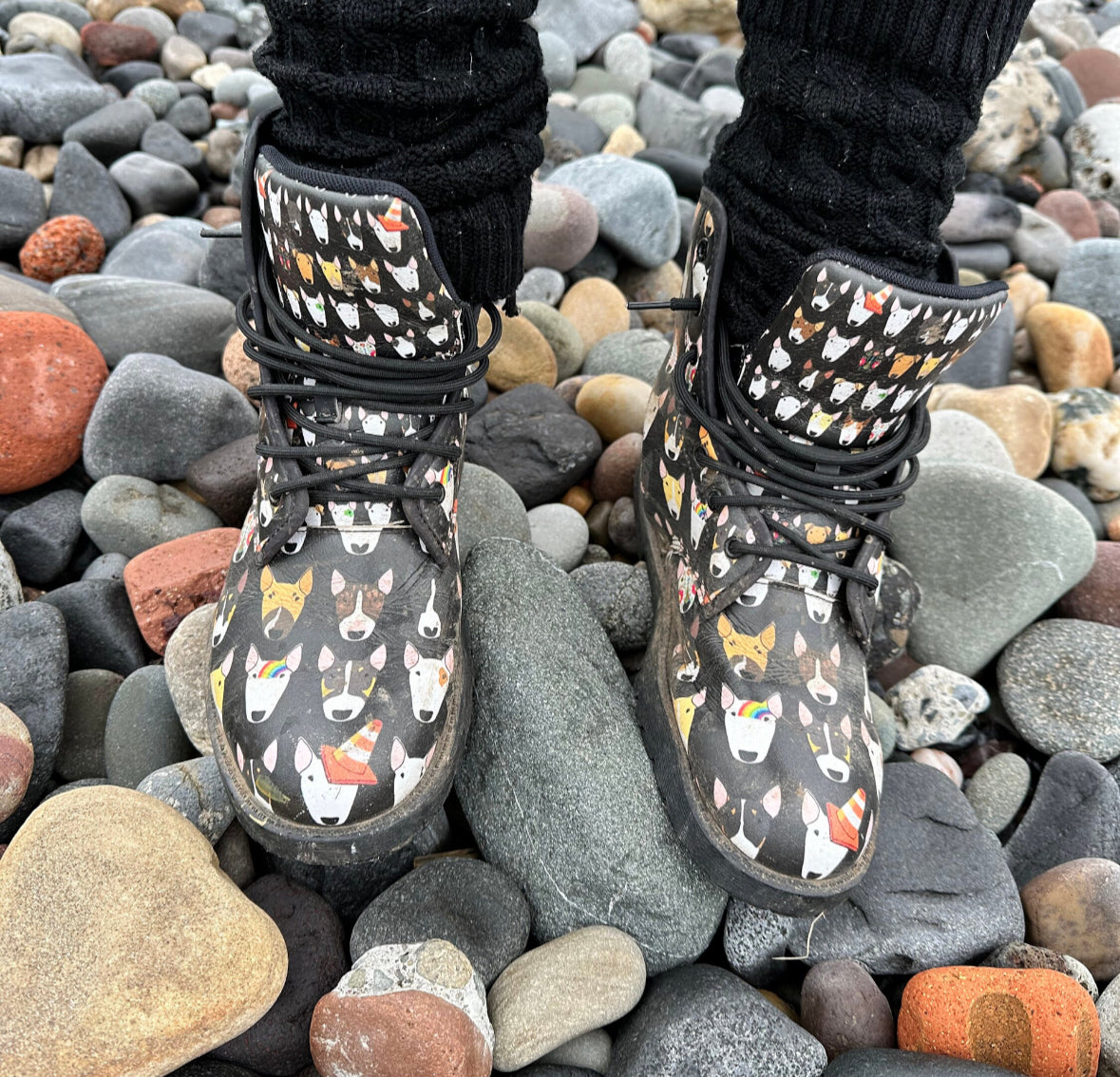 Bull Terrier Print Boots in Vegan Leather