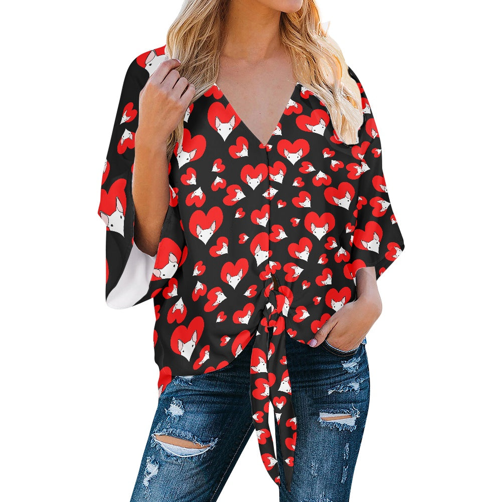 Bull Terrier Print Chiffon Top