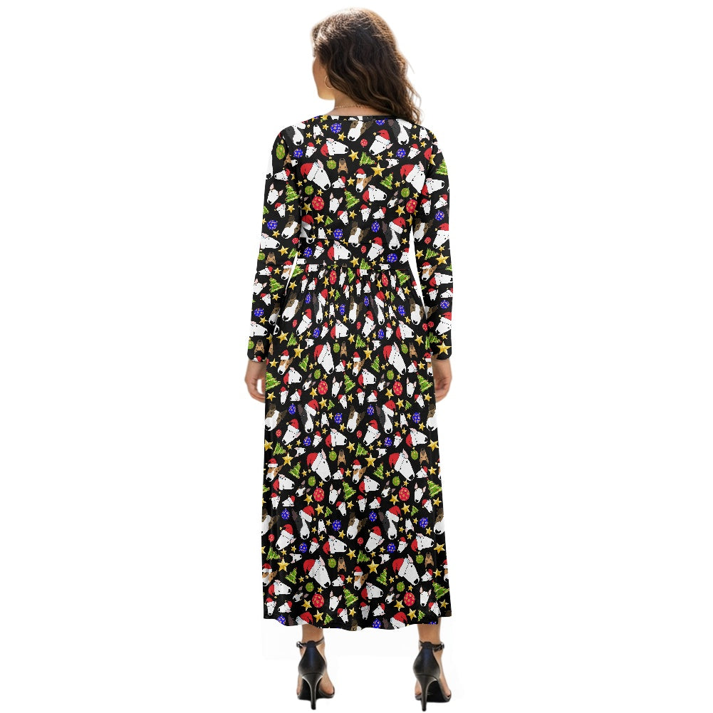 Wrap Style Bull Terrier Print Ladies Long Dress