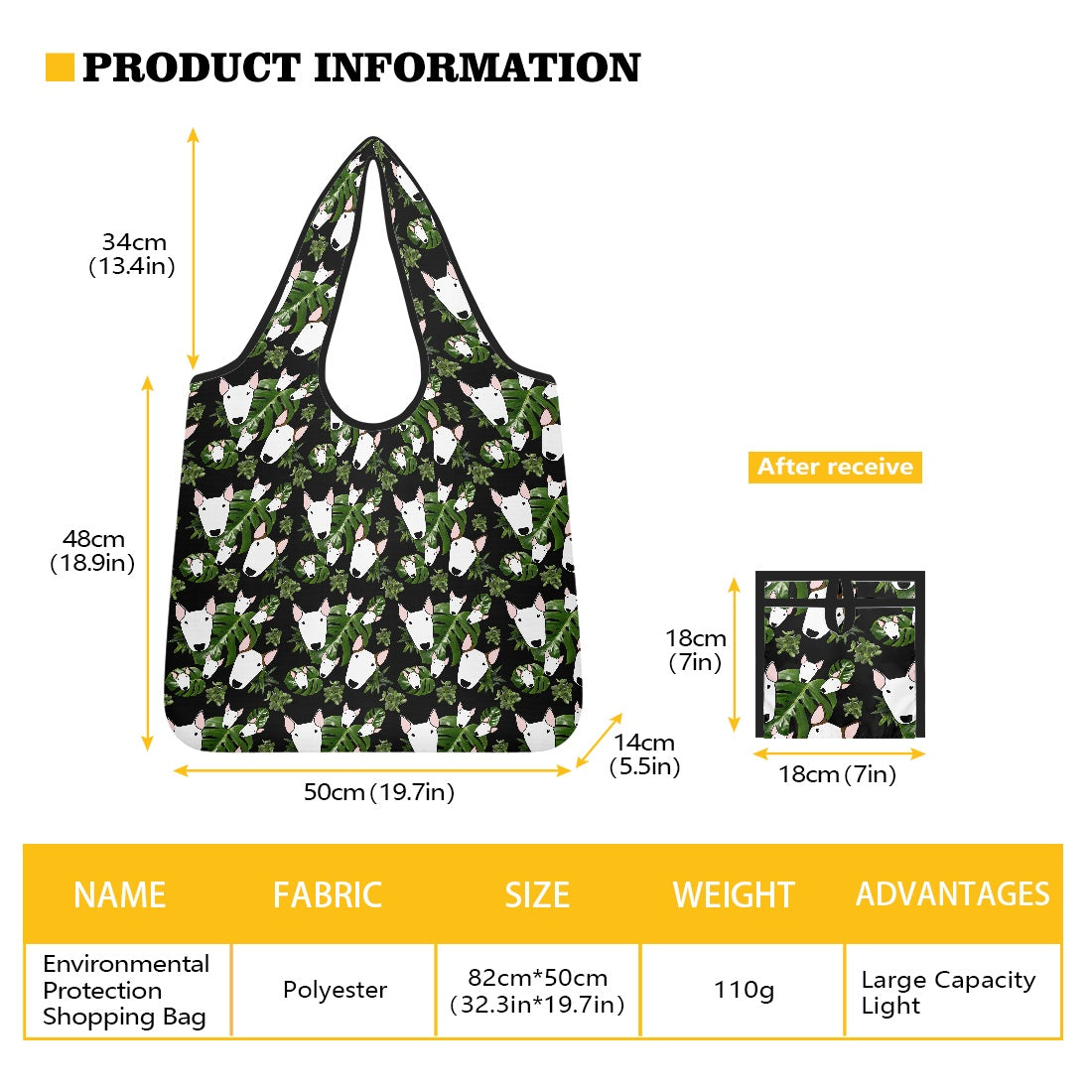 Bull Terrier Print Parachute Shopper Bag