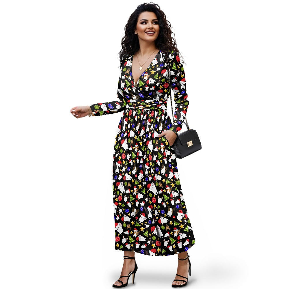 Wrap Style Bull Terrier Print Ladies Long Dress