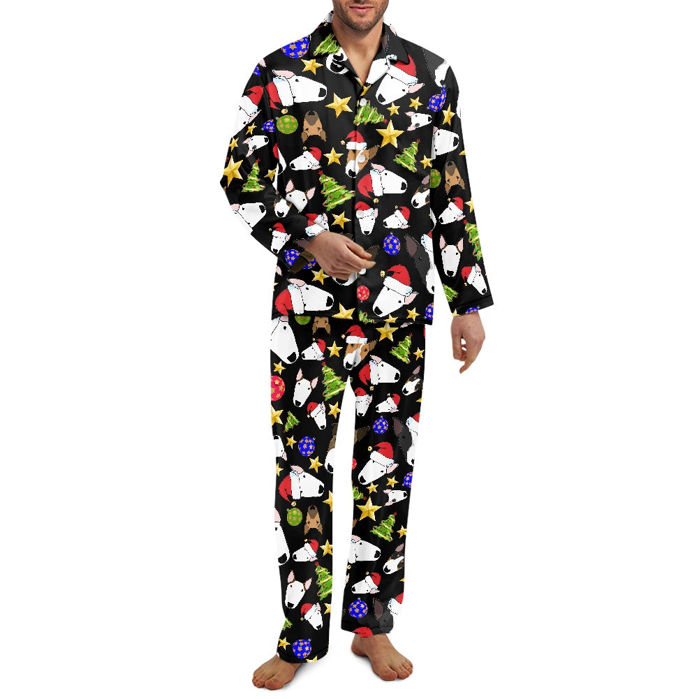Festive Bull Terrier Print Button Pyjamas