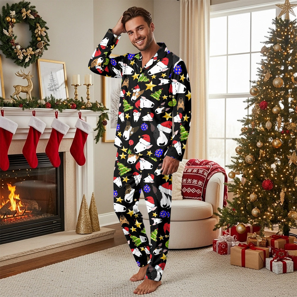 Festive Bull Terrier Print Button Pyjamas