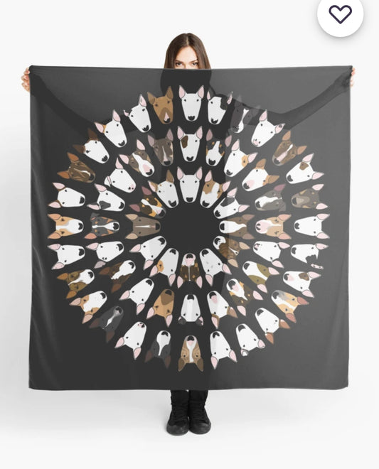Large Chiffon Scarf with Bull Terrier Print
