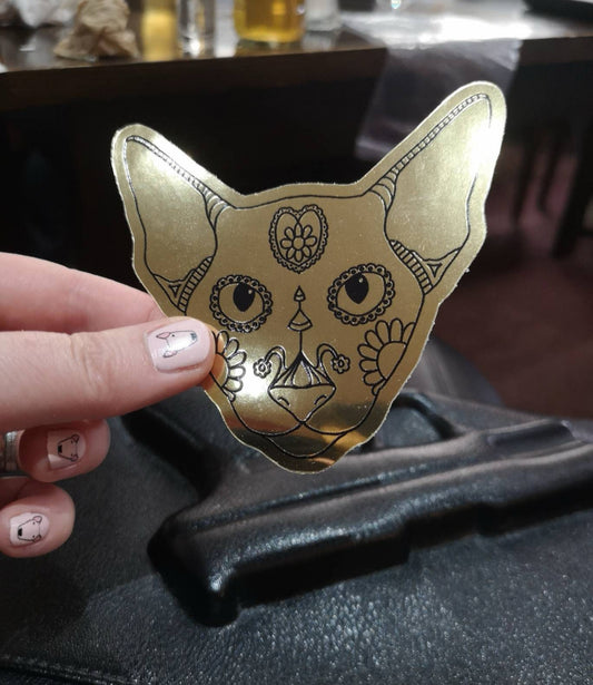 Gold Sphinx Cat Vinyl Car Sticker