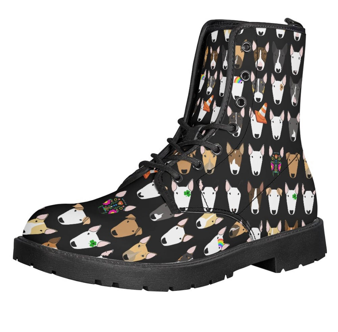 Bull Terrier Print Boots in Vegan Leather