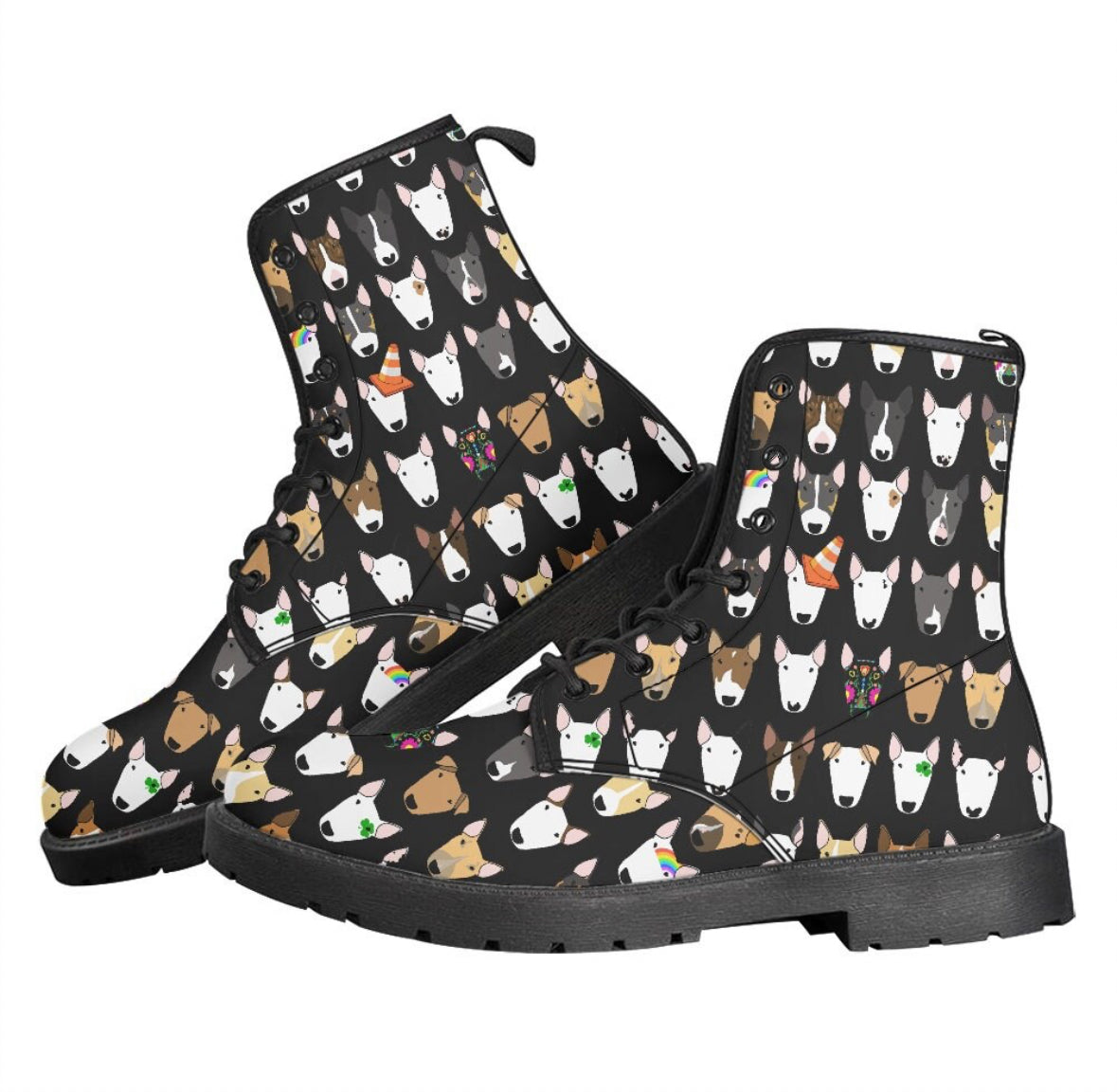 Bull Terrier Print Boots in Vegan Leather
