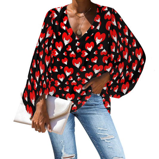Bull Terrier Print Chiffon Top