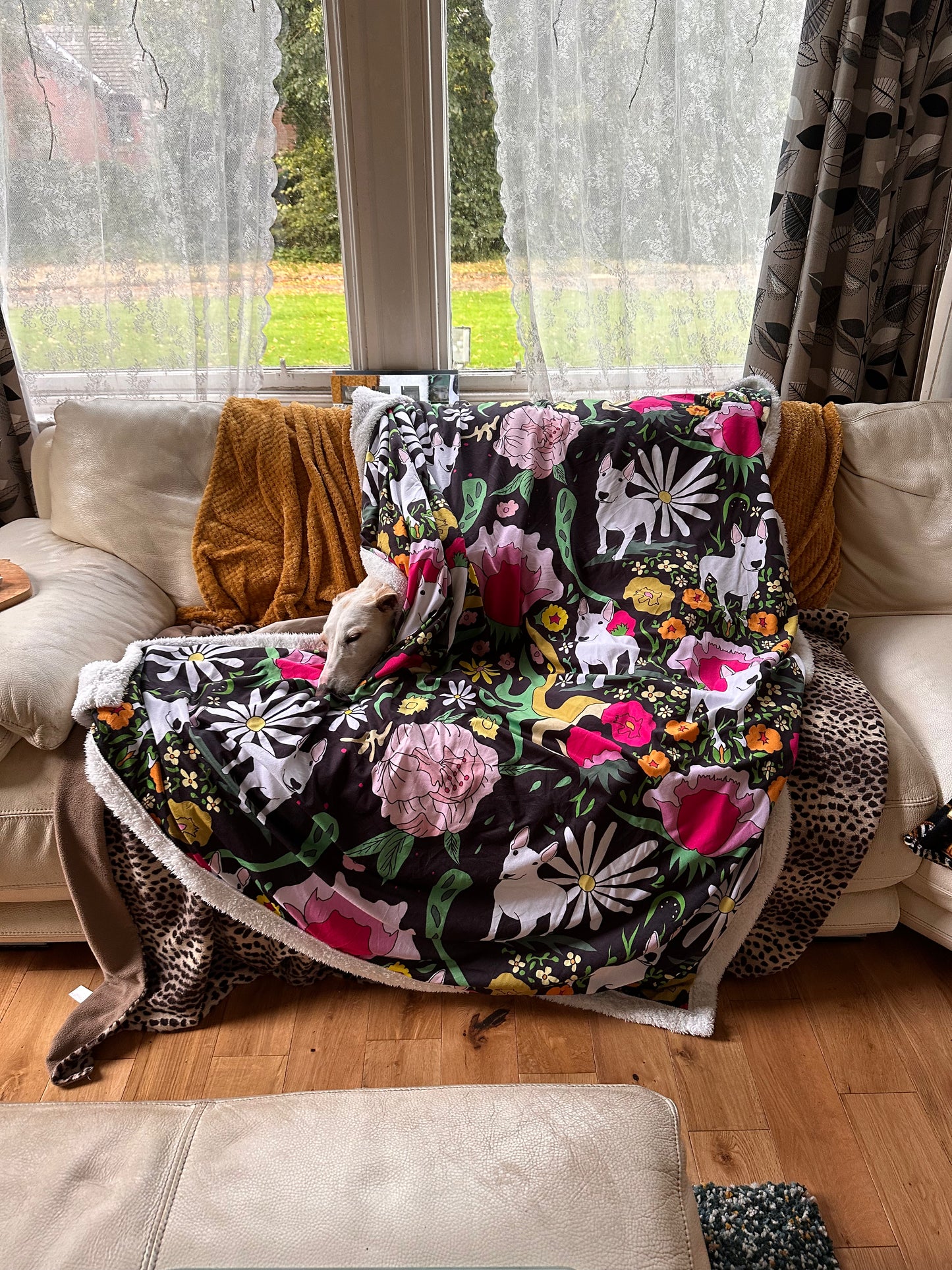 Large Bull Terrier Print Sherpa Blanket
